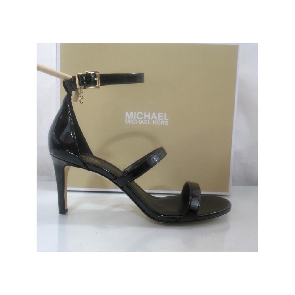 Michael Kors Koda Ankle Strap Heels Dress Strappy Sandals Black Patent Size 9